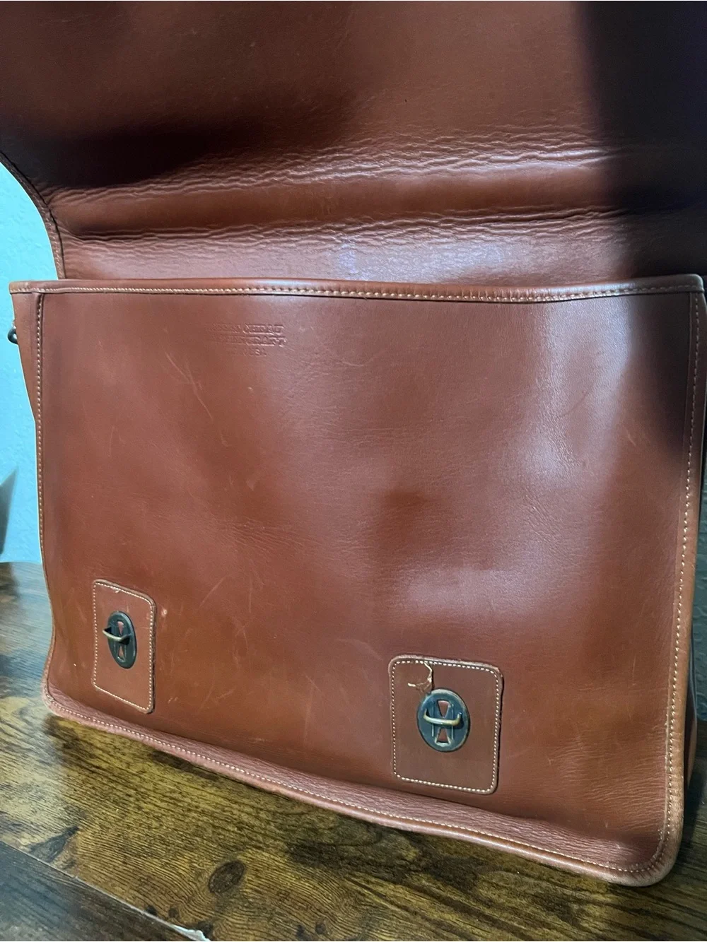Men's Tan Leather Briefcase with Adjustable Strap